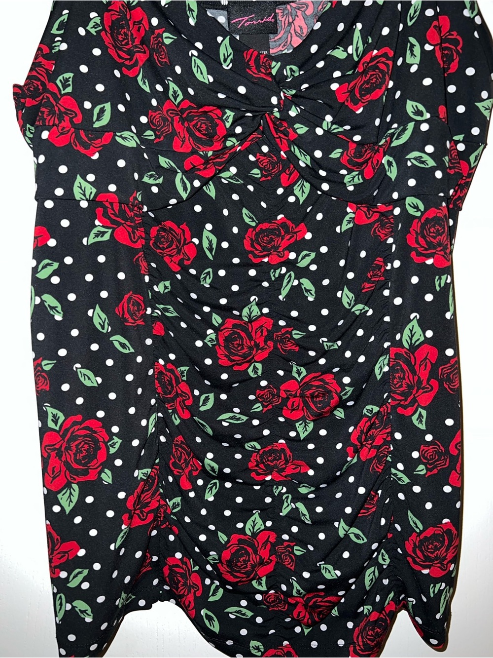 Torrid Black Floral Polka Dot Cami Top with Red Roses - Picture 4 of 5